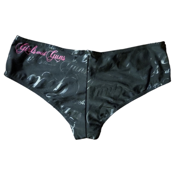 NWT Girls With Guns Scheels Black Pink Women's Swimsuit Bottom Cheek Thong Sz XL - Picture 4 of 6
